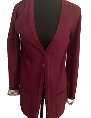 Burberry Brit Cardigan Size S Maroon 100% Cashmere Sweater Jacket