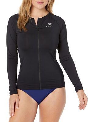 Roxy Women's Standard Long Sleeve Zip-up Rashguard, Anthracite 21, Large