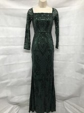Emerald Green Mermaid Hem Bodycon Stretch Sequins Long Evening Formal Gown Sz S