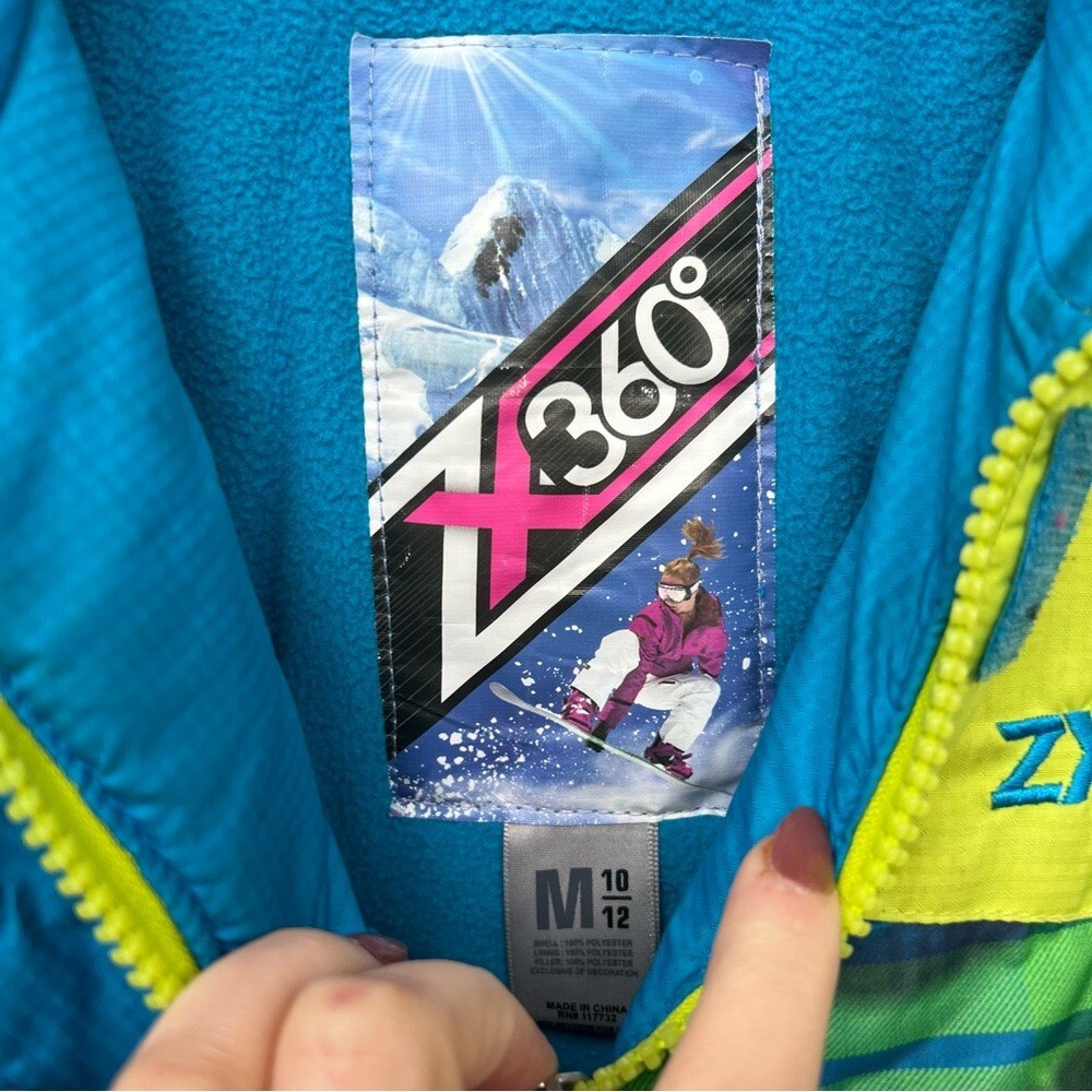 ZX 360 Blue and Yellow Ski Snow Full Zip Up Weather Puffer Parka