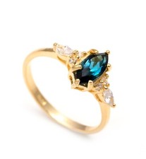 Natural London Blue Topaz Pear Ring 925 Sterling Silver Solid Gold Boho Jewelry