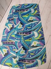 Vintage Groovy Geo Floral Printed Scarf Blue Purple White Green 60" x 13.5"