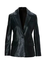 Womens Black Blazer Genuine Soft Lambskin Stylish Leather Blazer