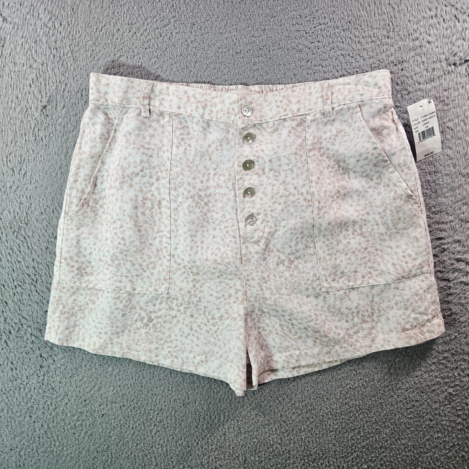 NWT Cloth & Stone Shorts Women Large Linen Blend White Gray Brown Soft