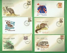 #SS.  #1.  SIX  1960s  ROYAL / WCS ENVELOPE COVERS - AUSTRALIAN ANIMALS & PLANTS