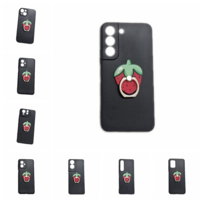 For Various Phones 3D Strawberry Finger Ring Stand Holder Soft TPU Case Cover
