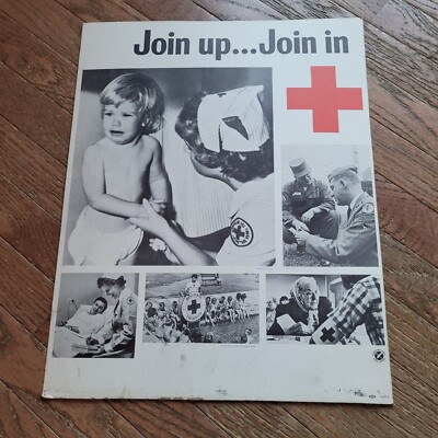 VTG JOIN UP JOIN IN POSTER RED CROSS CARDBOARD AD 18'' X 15'' ADVERTISING 65-FC-11