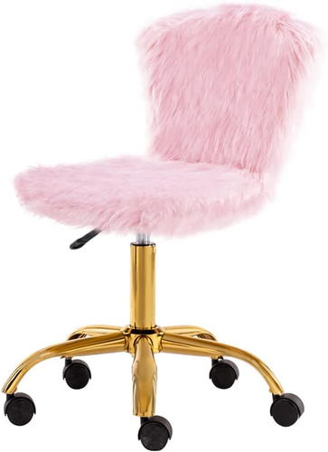Mid-Back Swivel Adjustable Small Vanity Chair with Faux Fur, Pink - Picture 10 of 10