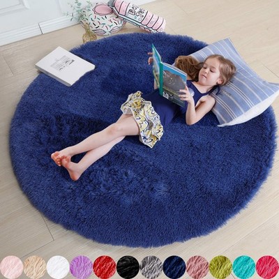 Navy Blue Round Rug 4Ft for Boys Room Bedroom, Washable Circle