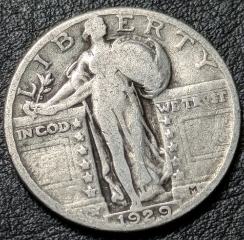 1929 25c Silver Standing Liberty Quarter Ag Good 90% Silver Coin