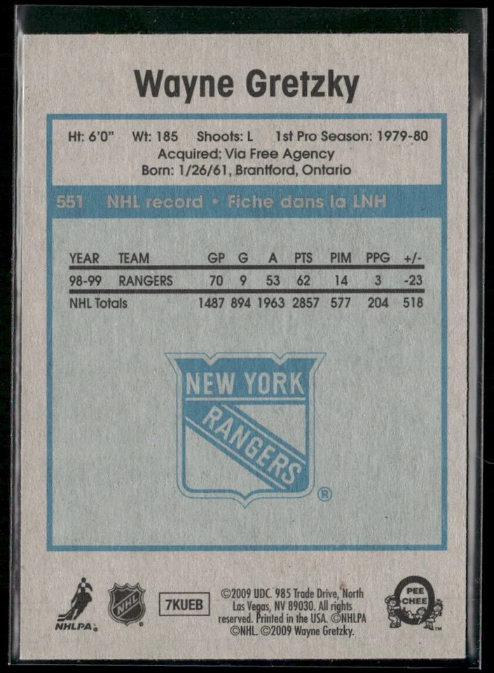2009-10 O-Pee-Chee Wayne Gretzky Retro #551 New York Rangers - Image 2 of 2