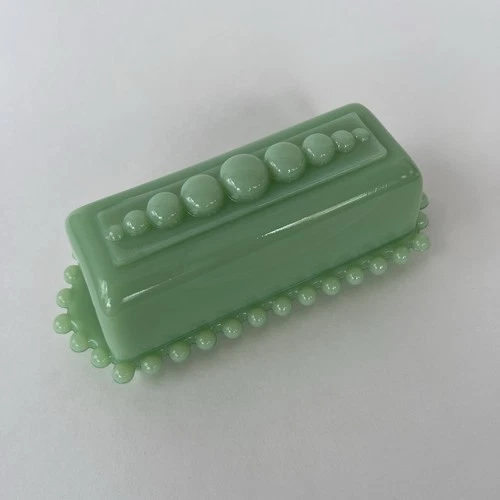 Vintage Rare Jadeite Butter Dish with Lid Unmarked Green Design Fire King Style