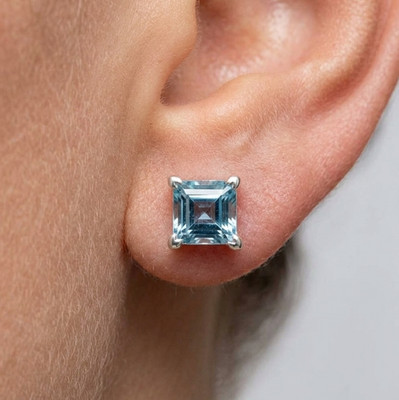 Facettierter Blautopas 925 Sterling Silber eckige Form minimalistischer Ohrstecker