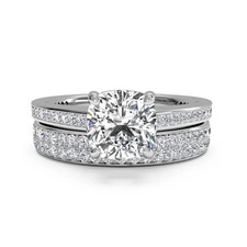 2.20 Ct Cushion Cut Lab-Created VVS1 Diamond Wedding Ring Set 14K White Gold FN