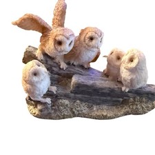 VTG Owl Family Of 5 Sitting On Log 6x5 Inches