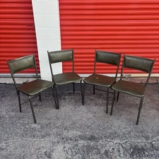 4 Vintage Deluxe MCM Cosco Gate Folding Chairs Green Faux Leather Padded Seat