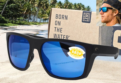 COSTA DEL MAR matte black/blue mirror LIDO polarized 580P sunglasses NEW IN BOX!