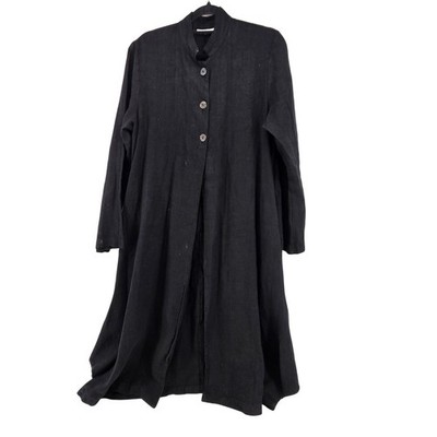 Bryn Walker Long Duster Lagenlook 100% Linen Black Front Button M Boho Artsy
