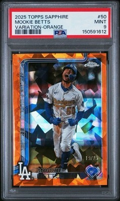 2025 Topps Chrome Sapphire Mookie Betts Image Variation Orange SSP /25 #50 PSA 9