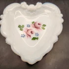 Vintage Hand Painted Milk Glass Heart Shaped Trinket Dish