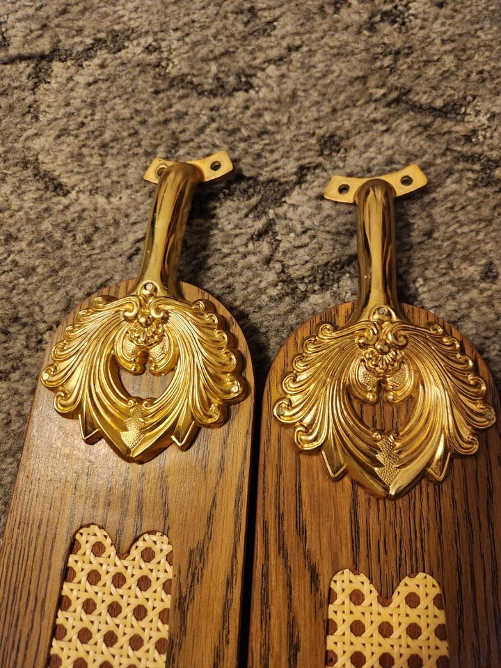 4 Piece Set, Wicker Ceiling Fan Blades Rattan Cane Faux Wood with gold Brackets - Image 2 of 4