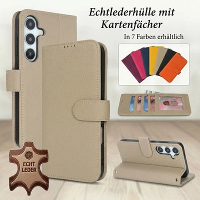 Handyhülle für Samsung Echt Leder Tasche Case Cover Schutzfolie Wallet Schwarz - Bild 1 von 4
