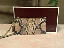 COACH Mad Python Embossed Leather Chain Wristlet Brown