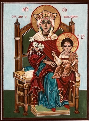 Hand-Painted Our Lady of Walsingham Icon   Original Anglo-Catholic Religious Art