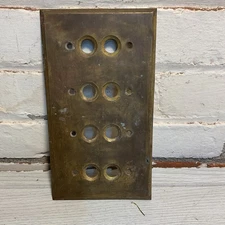 Vintage Made in USA Brass Three Push Button Wall Switch 3 Gang Cover Plate