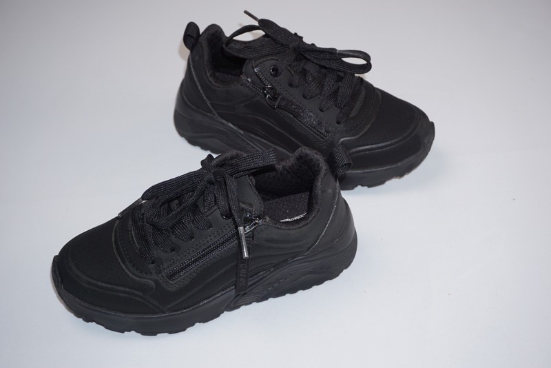 Kids 13 Skechers Uno Lite Easy Zip Trainers Air-cooled Memory Foam Black Sneaker