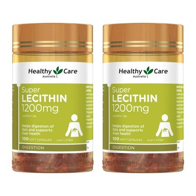 Healthy Care Super Lecithin 1200mg 100 Capsules x2 Pack (200 Total)