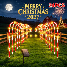 12/24PCS Solar Christmas Candy Cane Lights Solar Pathway Lights Xmas Decorations