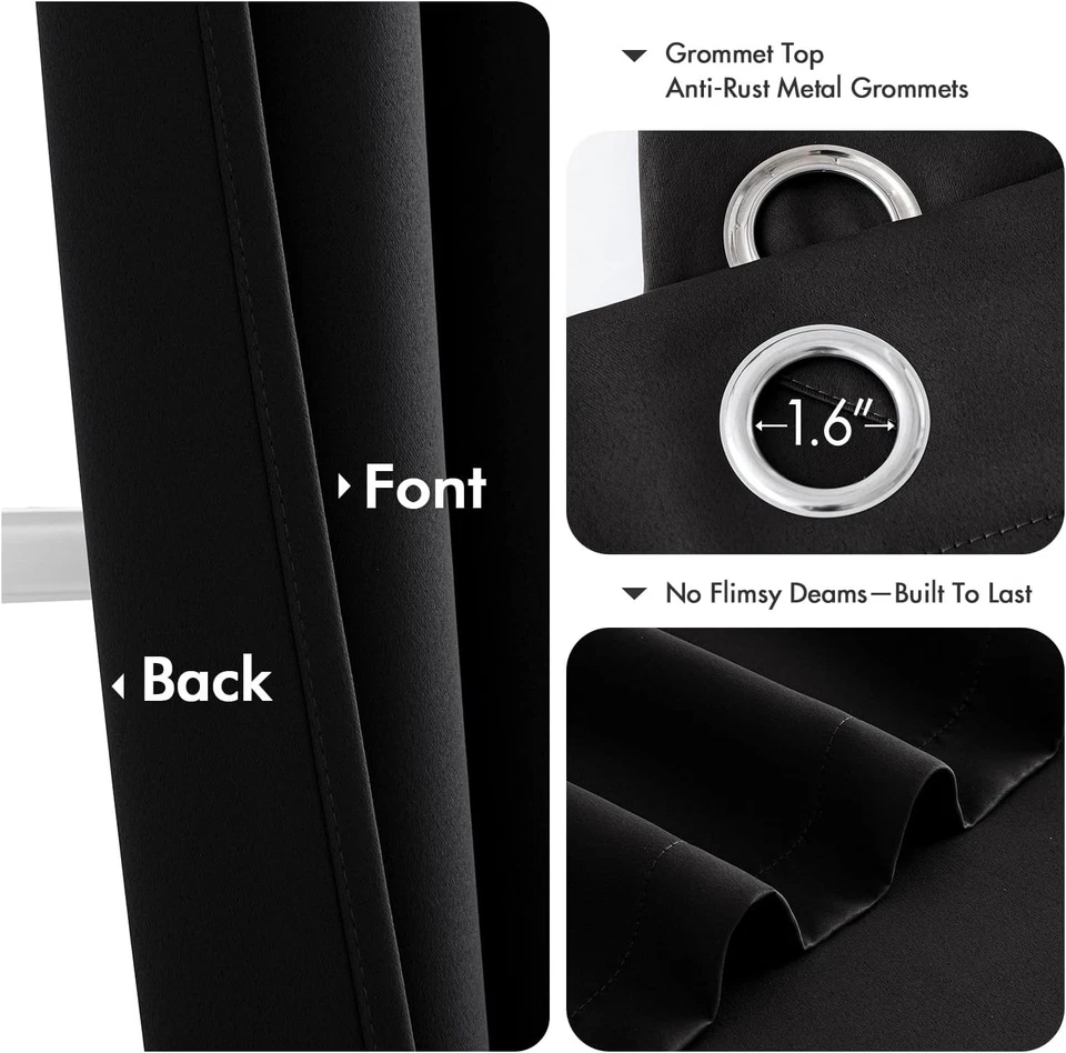 MIULEE Black Blackout Curtains 63" 2 Panels | Thermal Insulated Room Darkening - Image 4 of 4