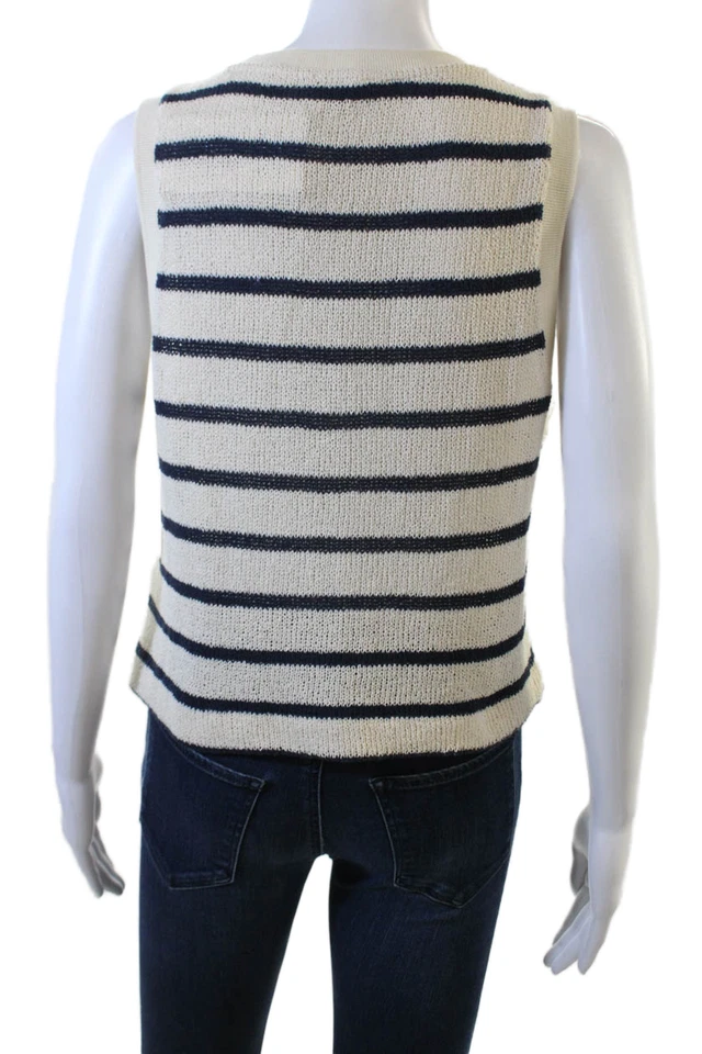 Camiseta sin mangas Massimo Dutti para mujer básica blanca a rayas de lino-Lyocell cuello redondo talla M Foto 3 de 4