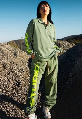 Supervsn Studios Collab Pacson T-shirt Green Size M NWT Neon Collar Long Sleeve