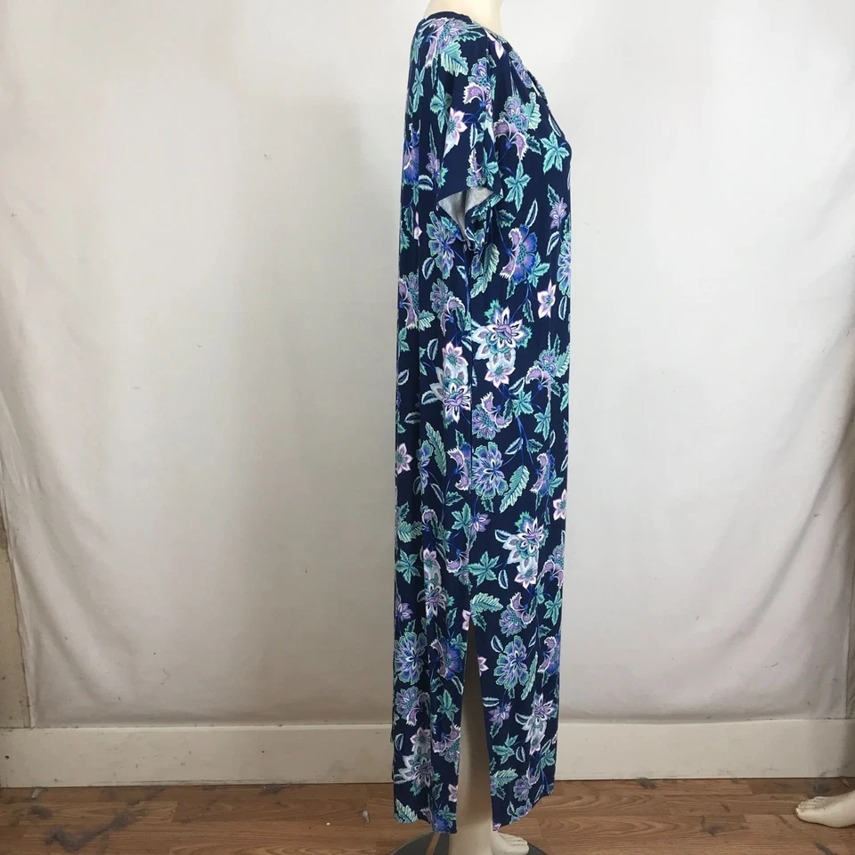 J. JILL - WOMEN'S LARGE PETITE - NAVY FLORAL SHORT SLEEVE V NECK STRETCH DRESS - Image 4 of 4