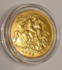1908 Edward VII Half Sovereign Gold Coin In Capsule.