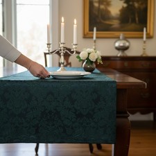 DAMASK Fabric Cloth Tablecloth Dark Green Jacquard 60" x 84" Oblong Cotton Blend