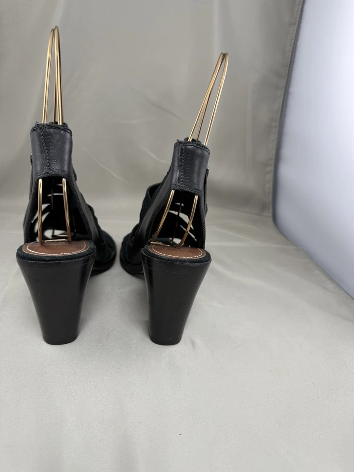 Donald J Pliner 皮革绑带露趾拉链高跟鞋黑色 8M 码 — 第 3/4 张图片