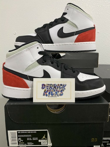 Jordan 1 Mid SE White Black Red Spruce (GS) BQ6931-100 4Y-7Y | eBay