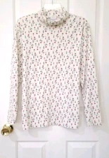 VINTAGE Womens Bobbie Brooks Mock Neck Shirt Top XL Ivory Pink Floral Long Slv