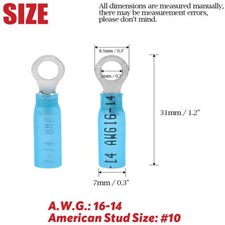 100pcs Blue 10 Eyelet Ring Terminals Crimp Heat Shrink Wire Connectors 16-14AWG