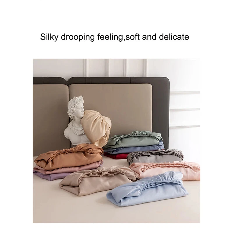 Funda Colchón Sedosa Tencel Color Sólido Sábana Ajustable con Banda Elástica Foto 3 de 4