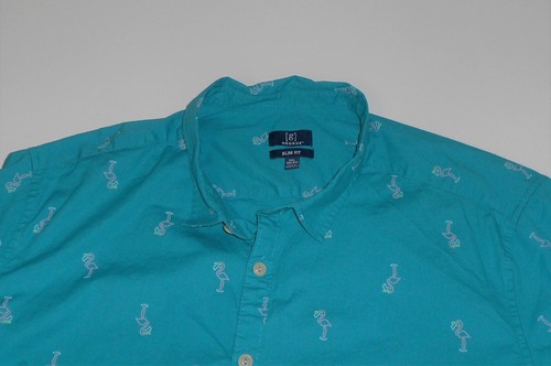 GEORGE SLIM FIT / 2XL / HAWAIIAN BUTTON FRONT SHIRT / TROPICAL / FLAMINGOS - Picture 2 of 5