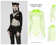 Punk Rave Punk One-piece Mesh T-shirt  Women  Sexy Gauze Hollow-out Knitted Tops