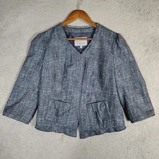 Classiques Entier Blazer Women's Large Heather Gray Lined Open Front Jacket Crop