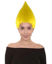 Women Yellow Straight Wig Cosplay Halloween Party Trolls Neon Hairdo Up HW-1346