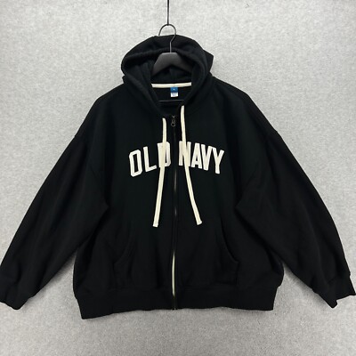 Old Navy Hoodie Womens Size XL Black Spell out Full Zip Long