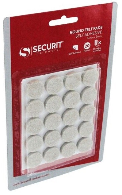 20x Securit Round Felt Pads Furniture Self-Adhesive Wood Laminate Protect - 19mm