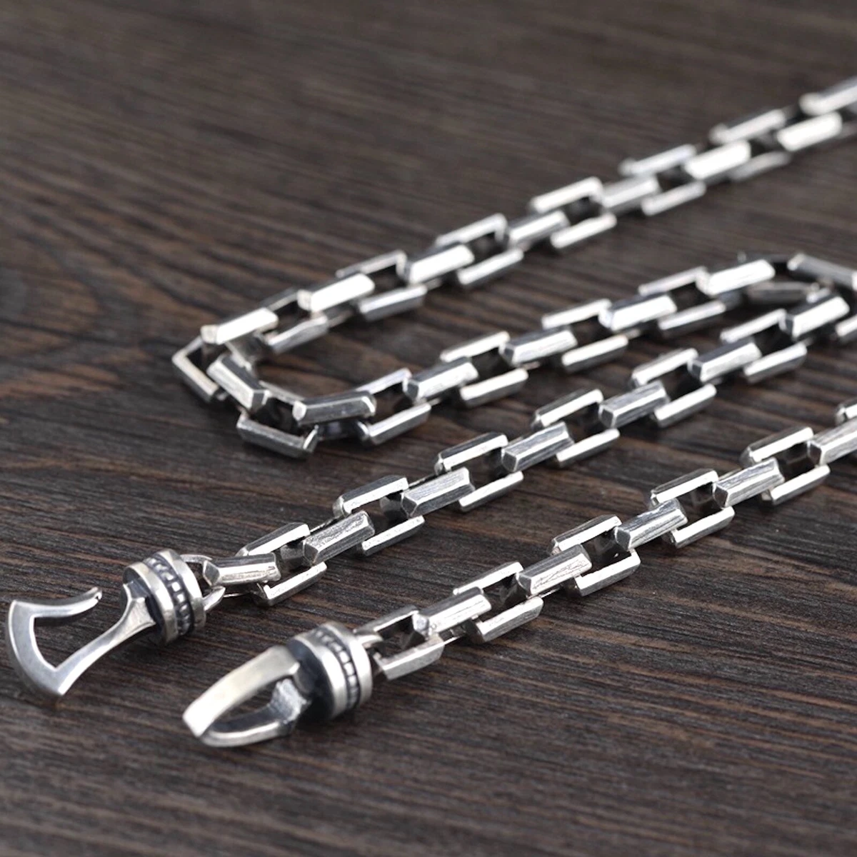 Solid 925 Sterling Silver Mens Heavy Square Iron Chain Clasp Necklace